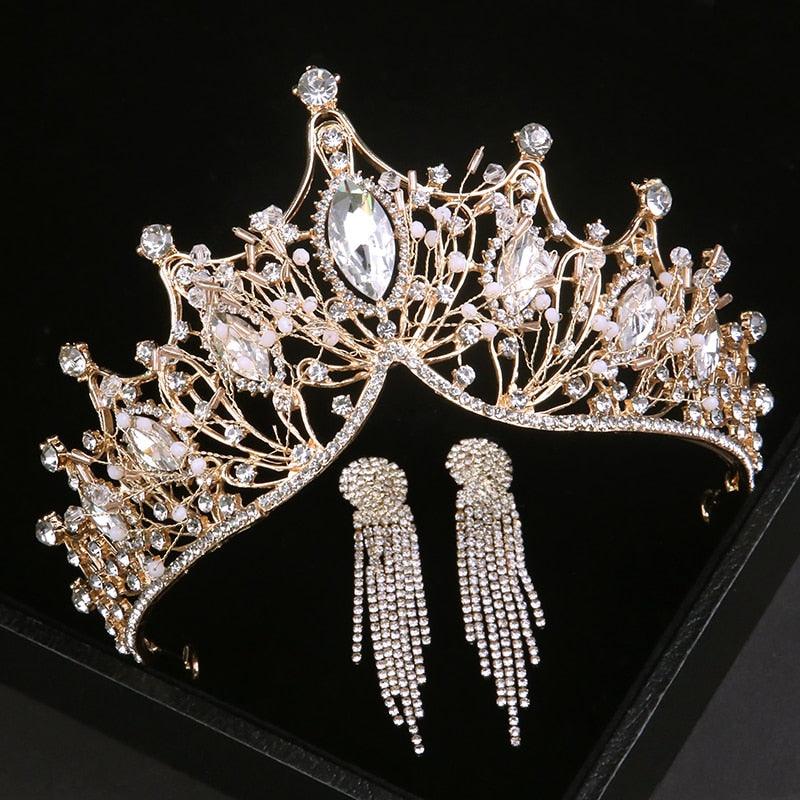 Luxury Crystal Tiaras Crown With Earrings - my LUX style