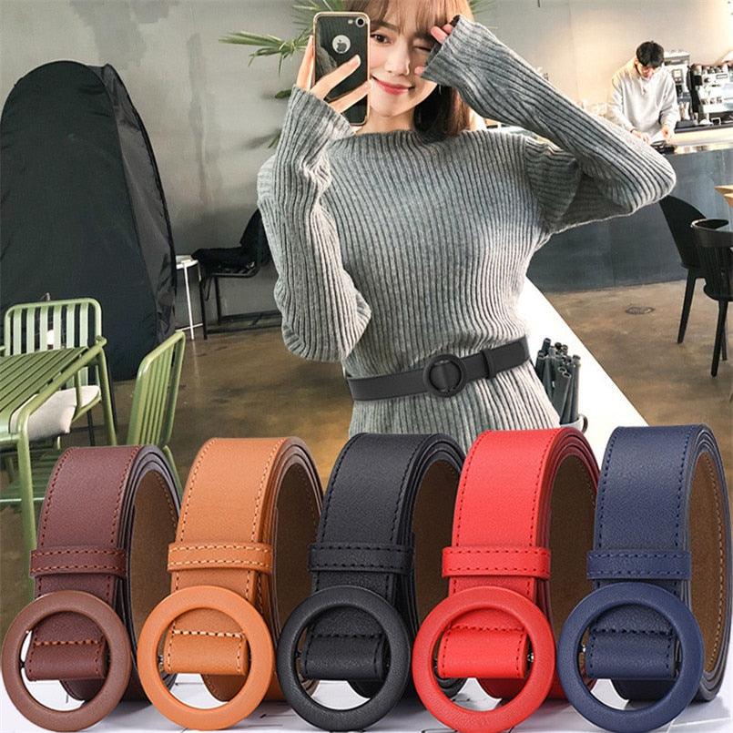 Round Buckle Leather Belt - my LUX style